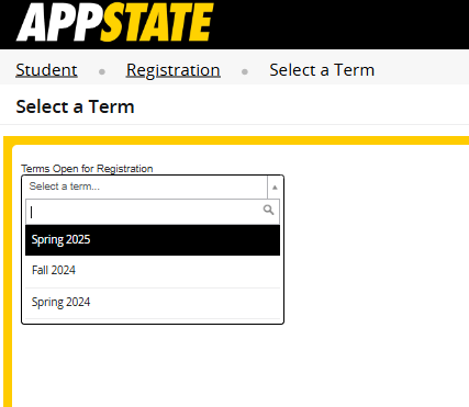 Select a term from the drop-down menu. 