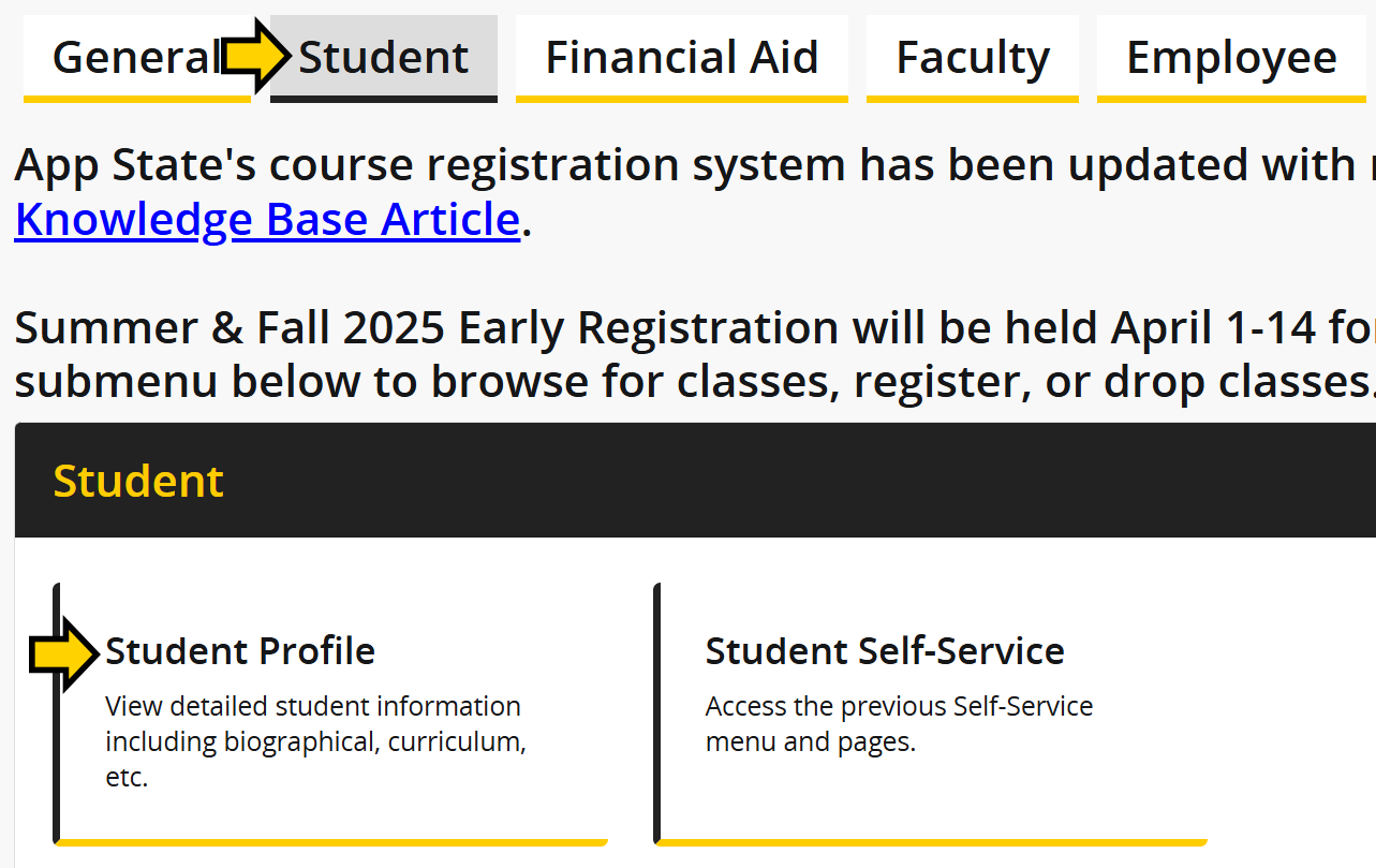 Click on the student tab and then the student profile page. 