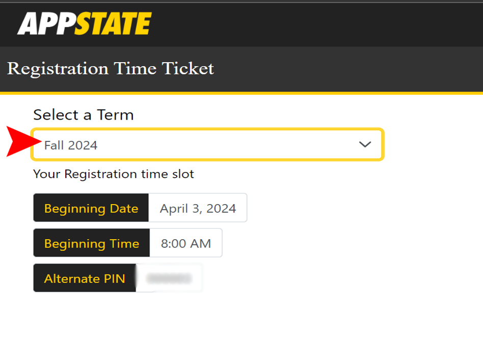 Select your Term to display your registration date and time.