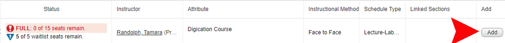 If waitlist is available, click add.