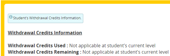 Withdrawal credits not applicable message. 