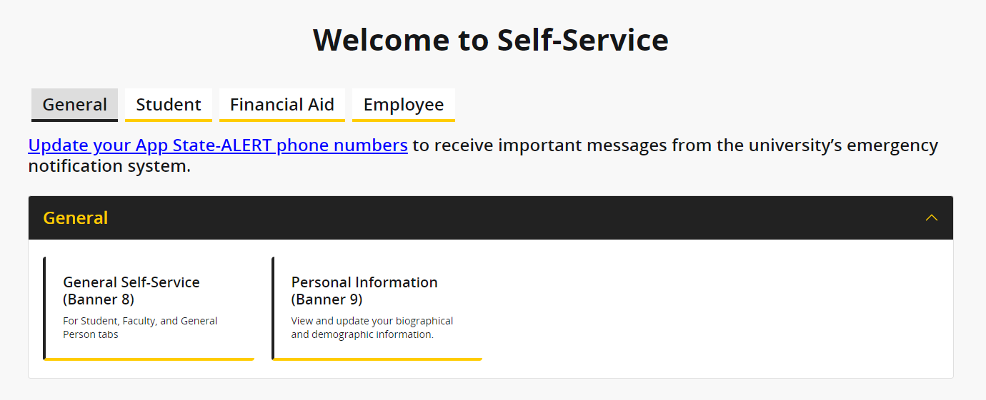 Self-Service homepage