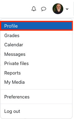 Click your profile image or name at the top right, select Profil from the menu