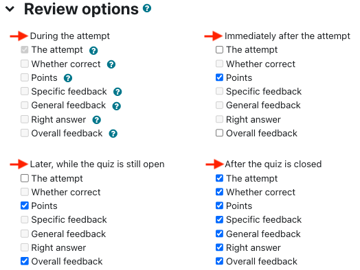 Array of quiz review options