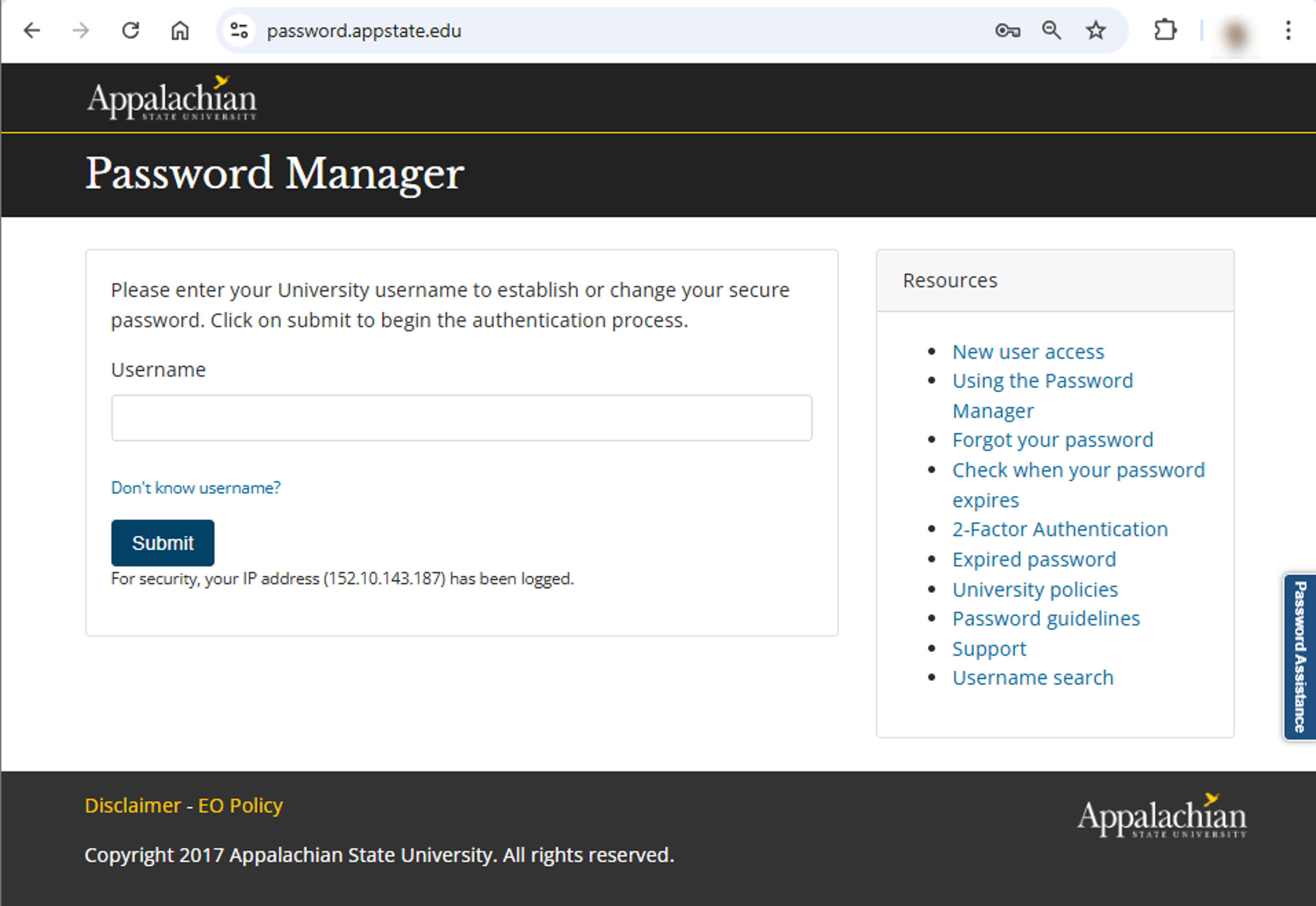 Navigate to password.appstate.edu