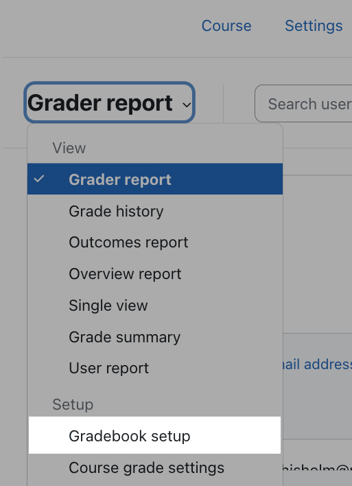 Opening the gradebook setup.