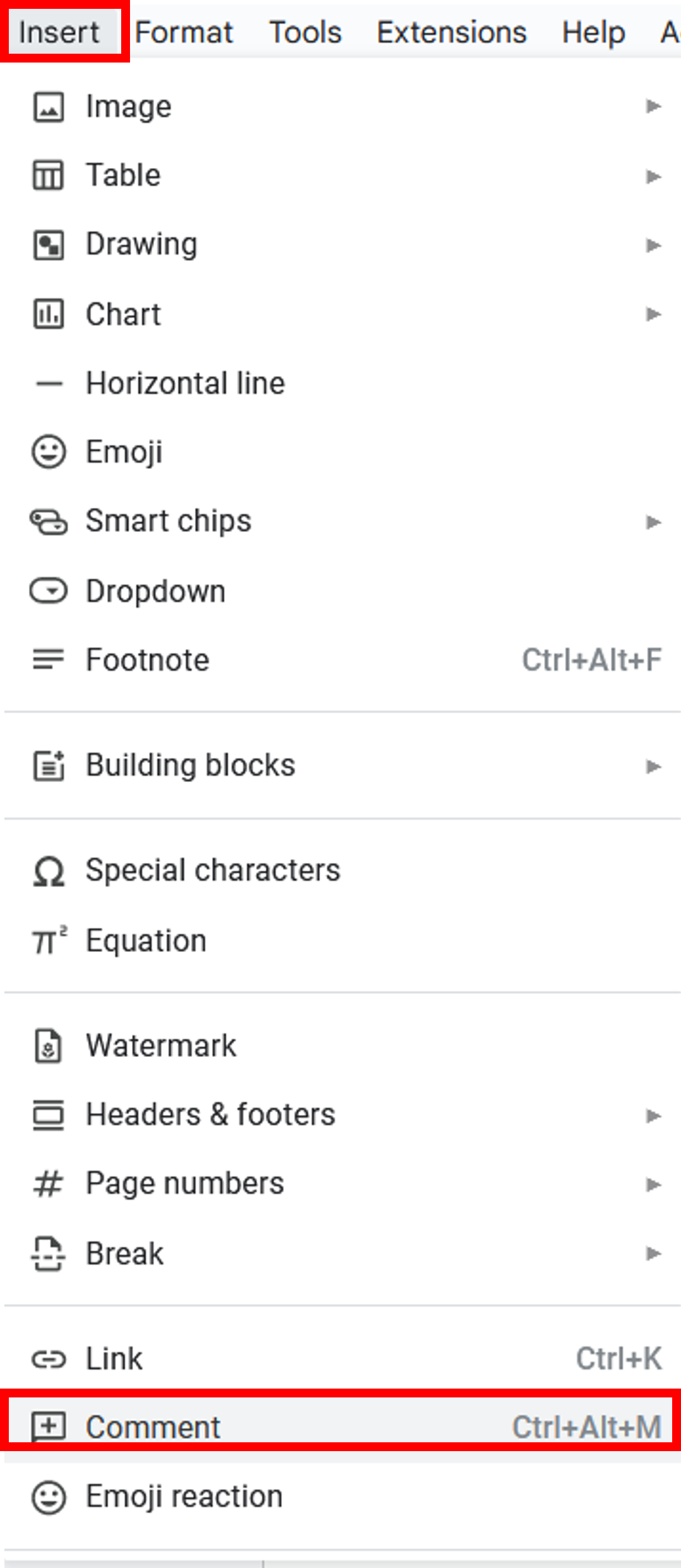 Adding a comment by right-clicking your text and inserting a comment.