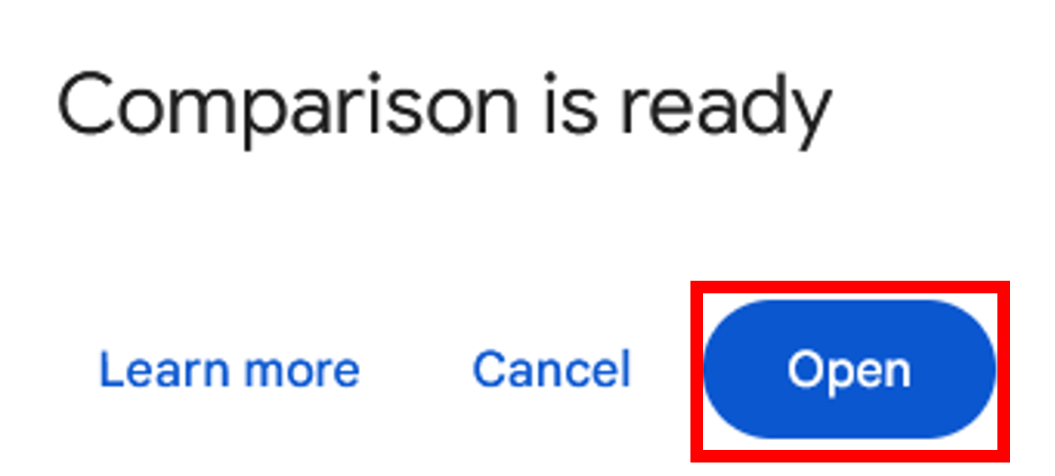 Confirmation that comparison is ready.