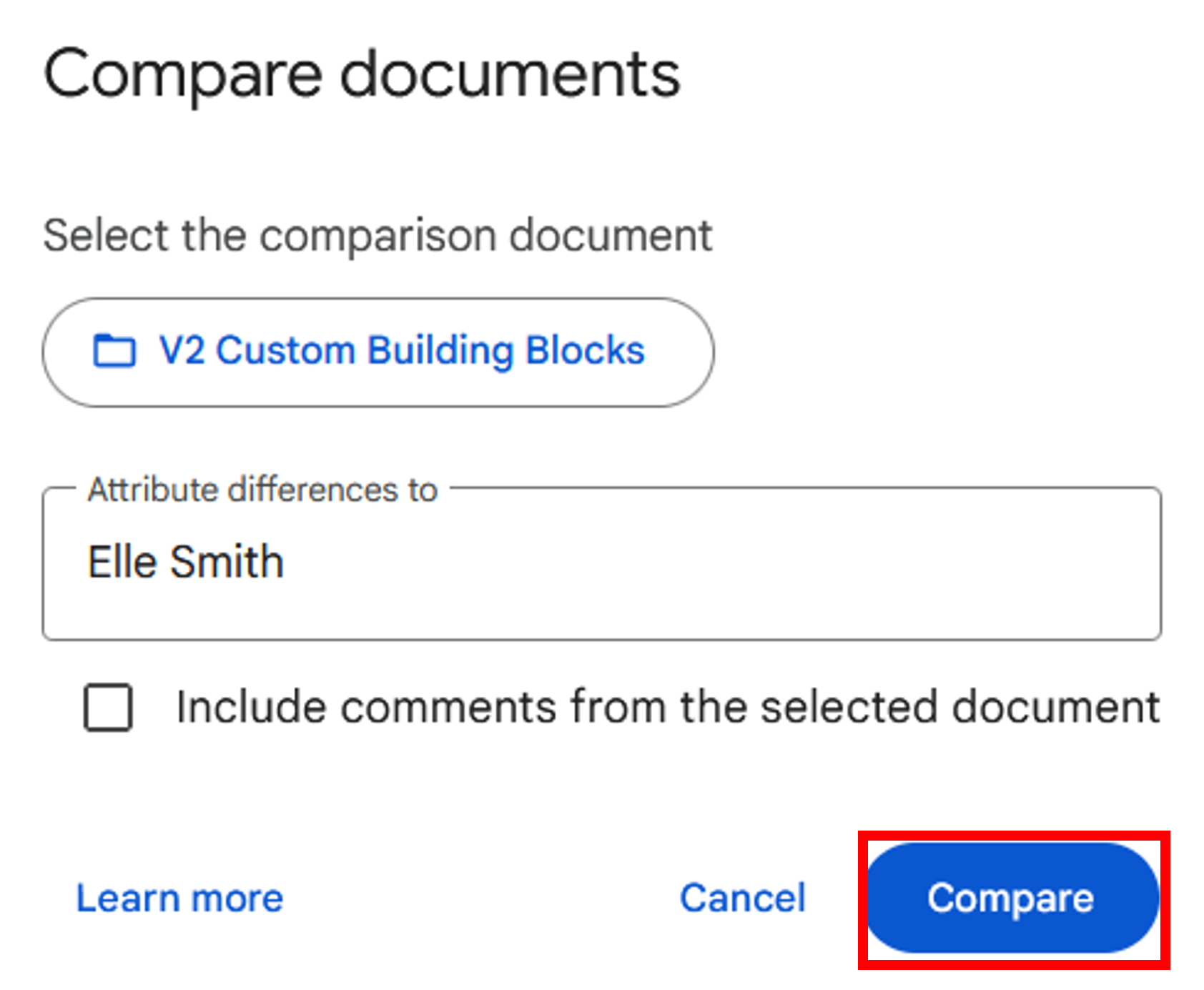 Compare Docs by clicking compare.
