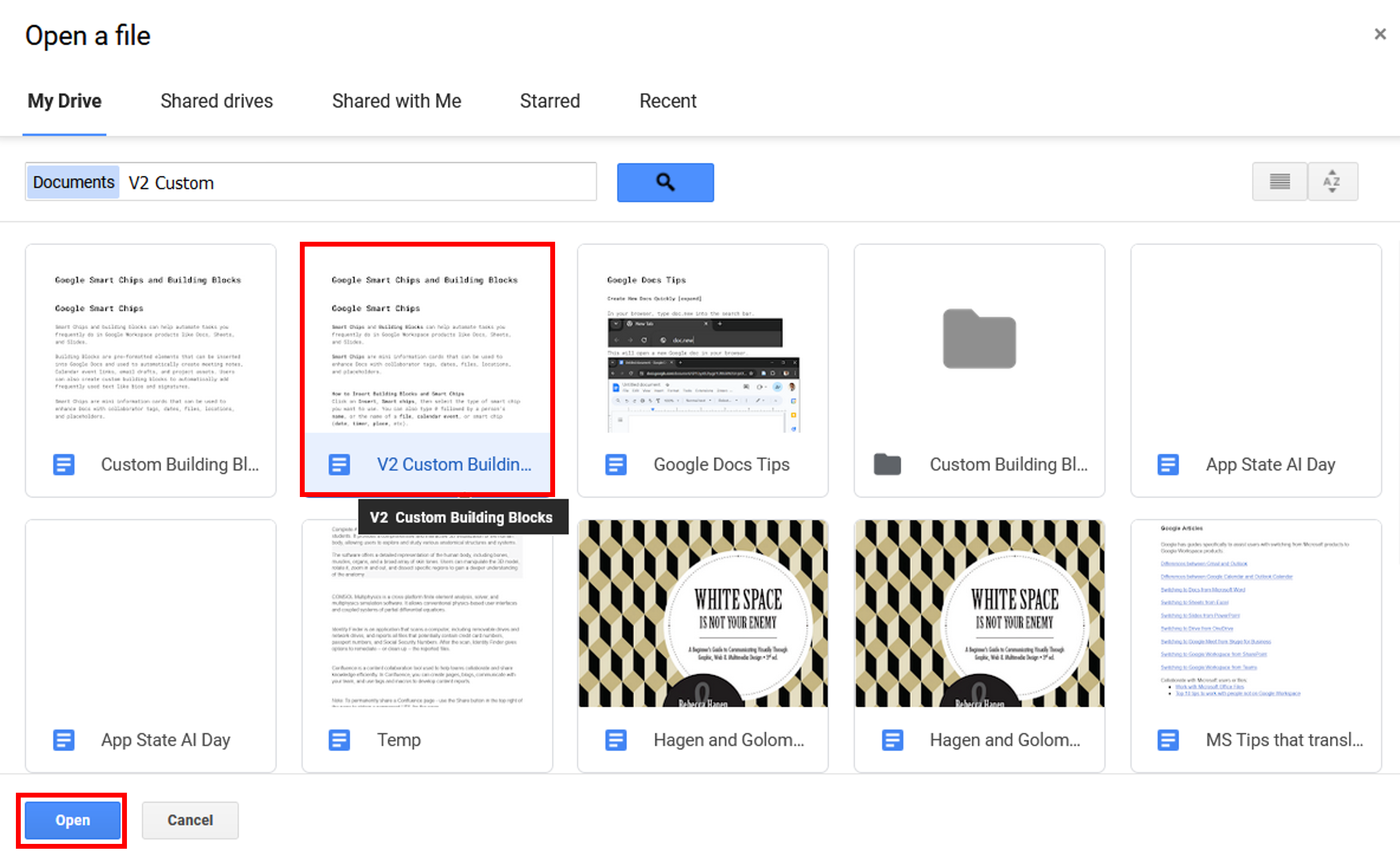Select documents from MyDrive to Compare.
