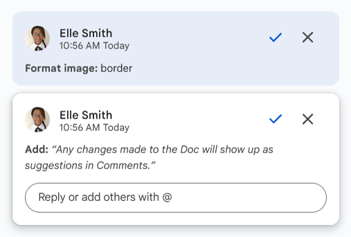 How to reply to, resolve, or dismiss suggestions,.