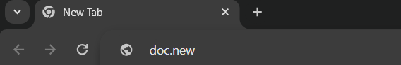 Typing doc.new into browser to create a new Doc.
