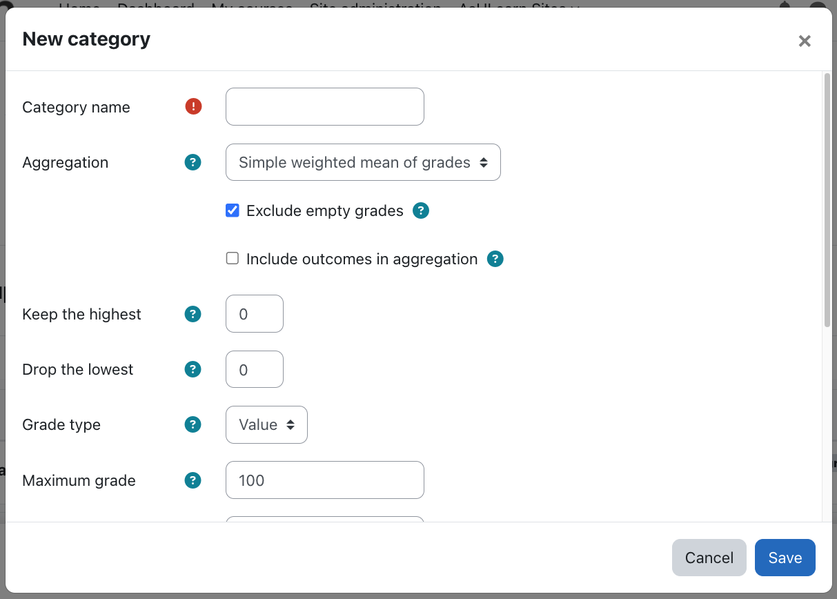 Selecting category name, aggregate type, and maximum grade.