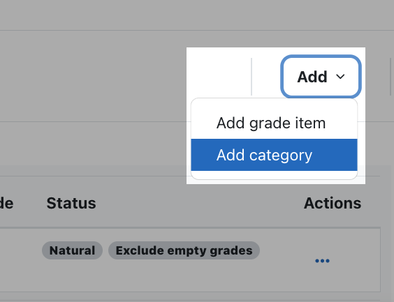 Adding a category from the add drop-down menu.