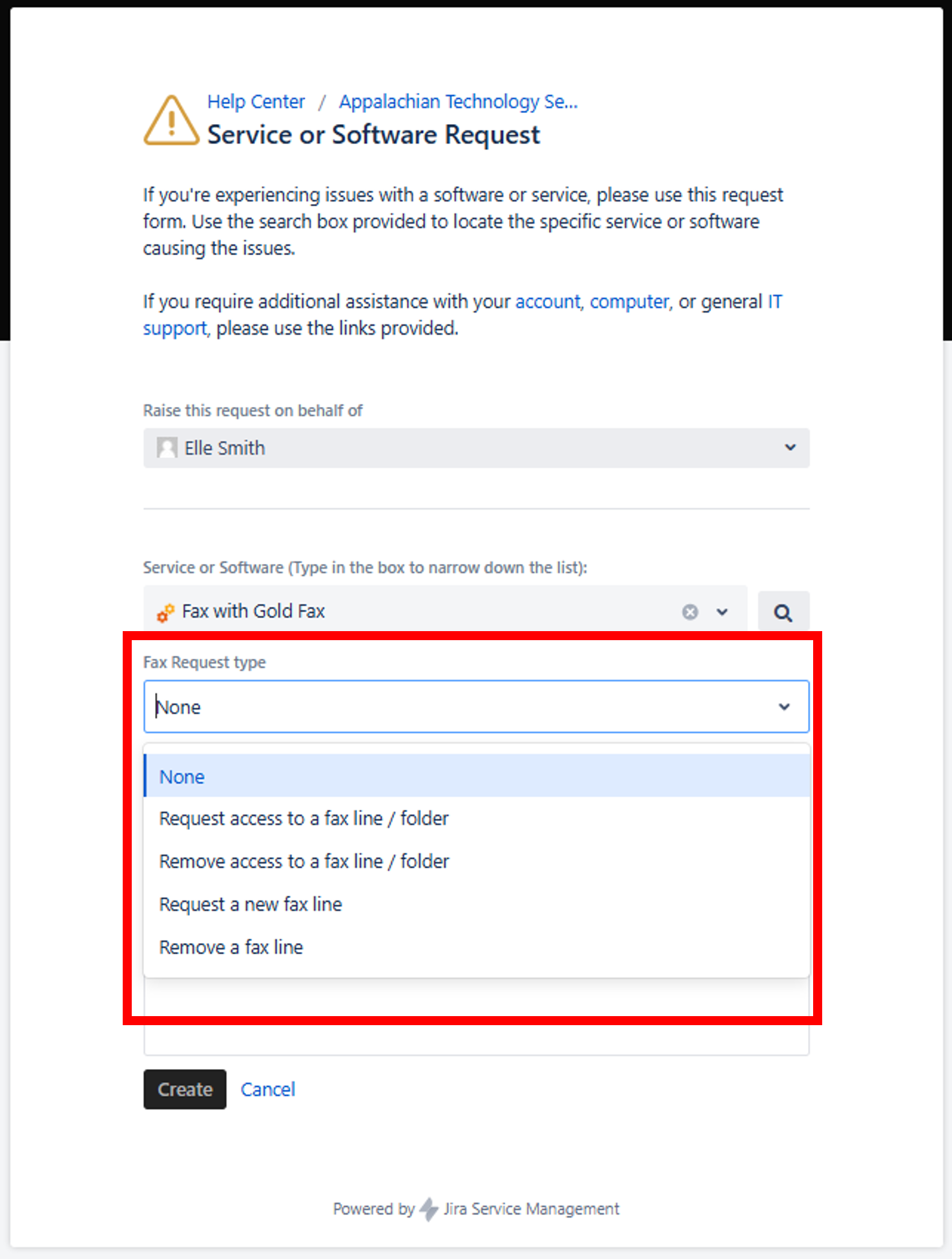 Select Fax Request Type from the drop-down menu.