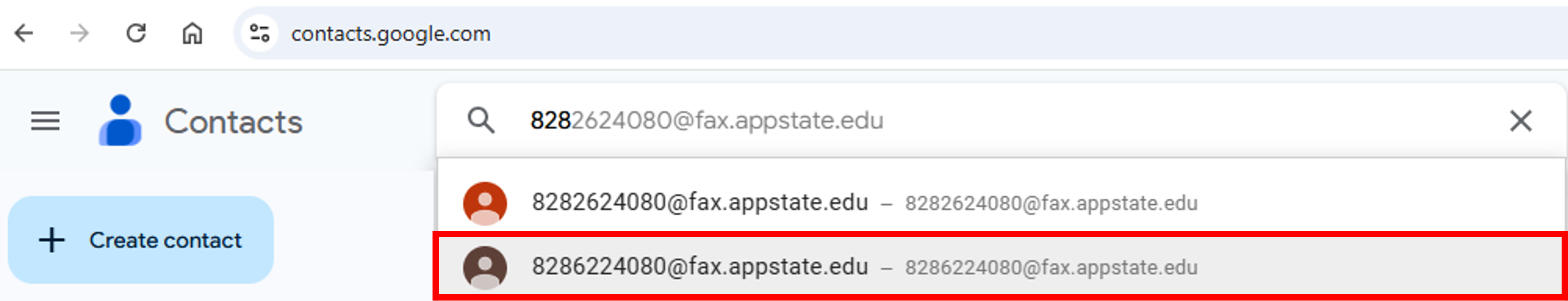 Find the incorrect fax number in google contacts.