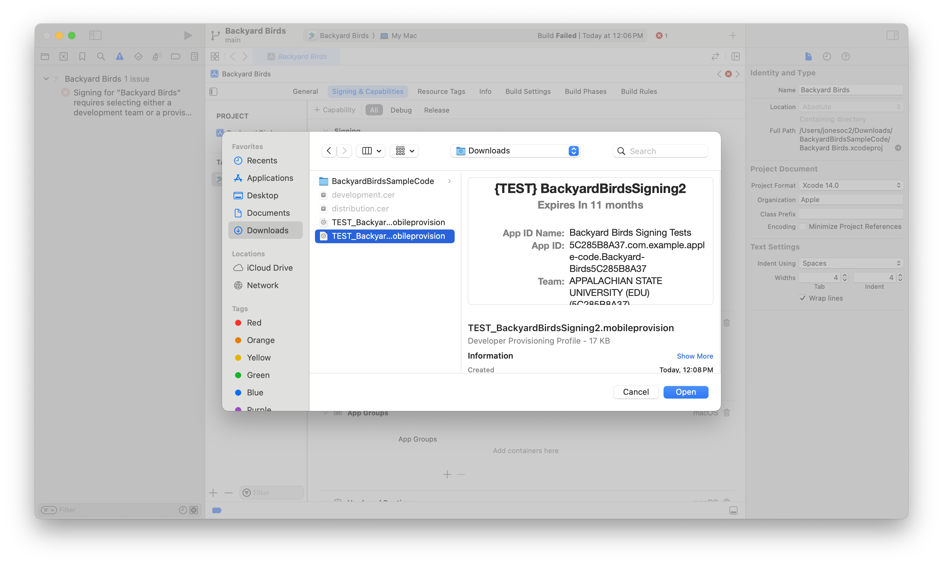 Select import profile and choose your provisioning profile. 