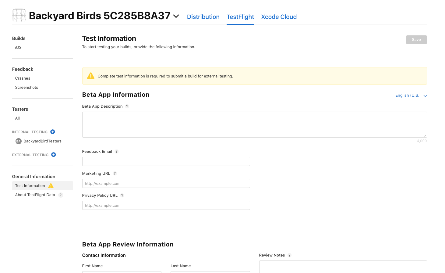 Click on test information under general information and fill out the form.