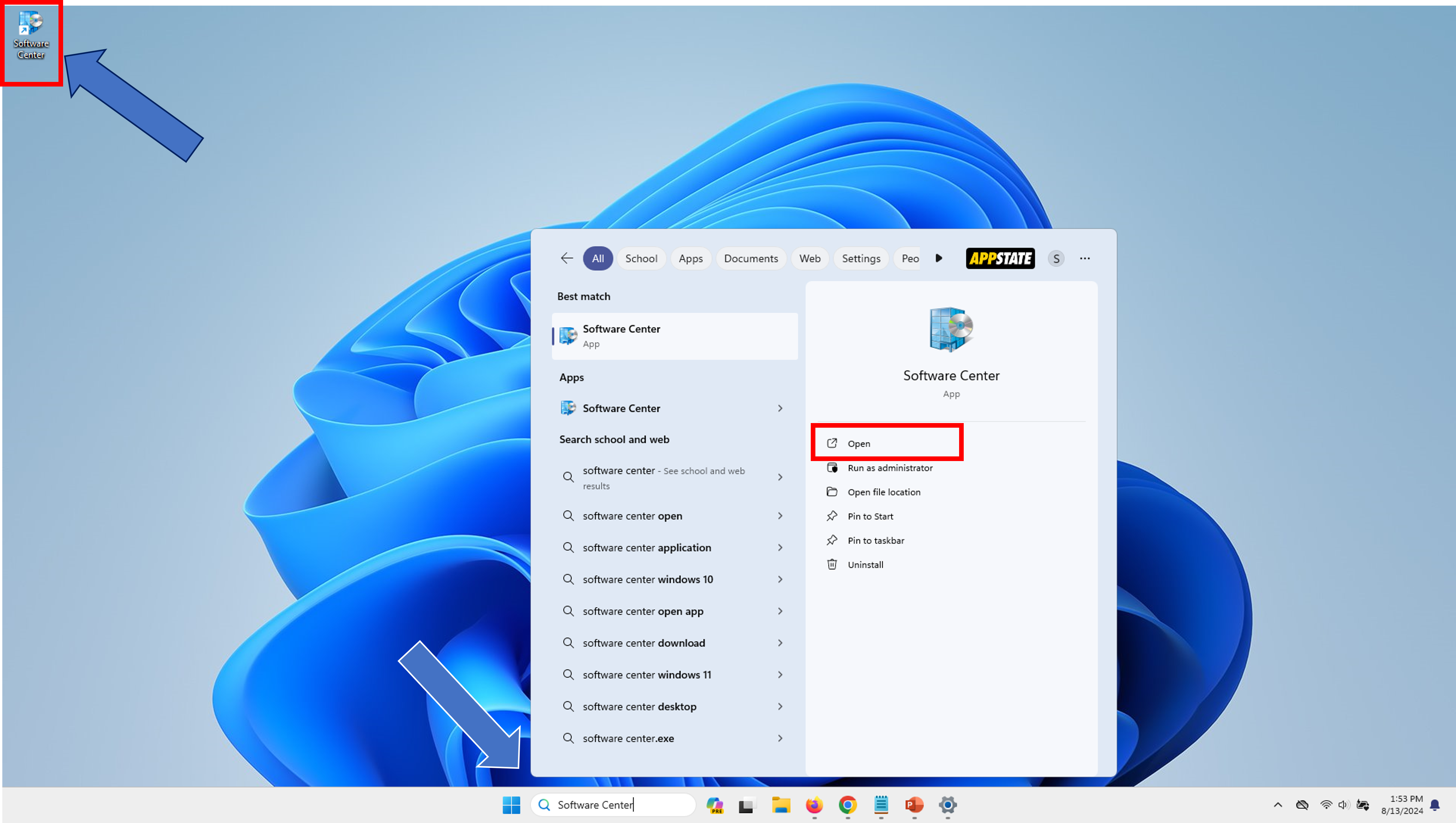 Open Software Center from the desktop or search for it in the task bar. 