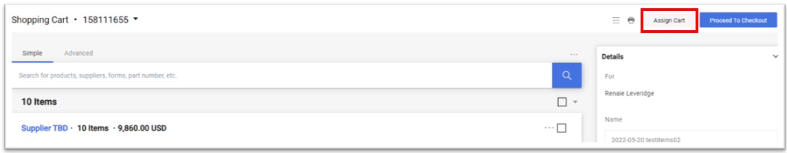 Click the assign cart button. 