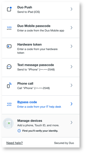 Choosing an authentication method for device enrollment.