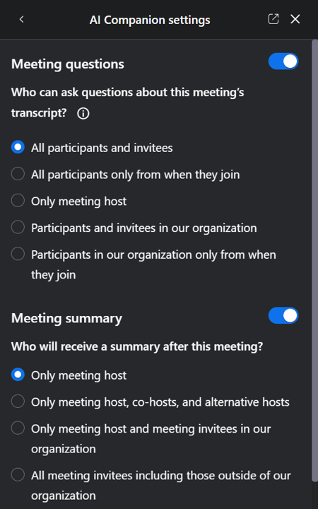 AI Companion Settings. 