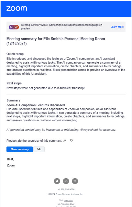 Zoom email of summary. 