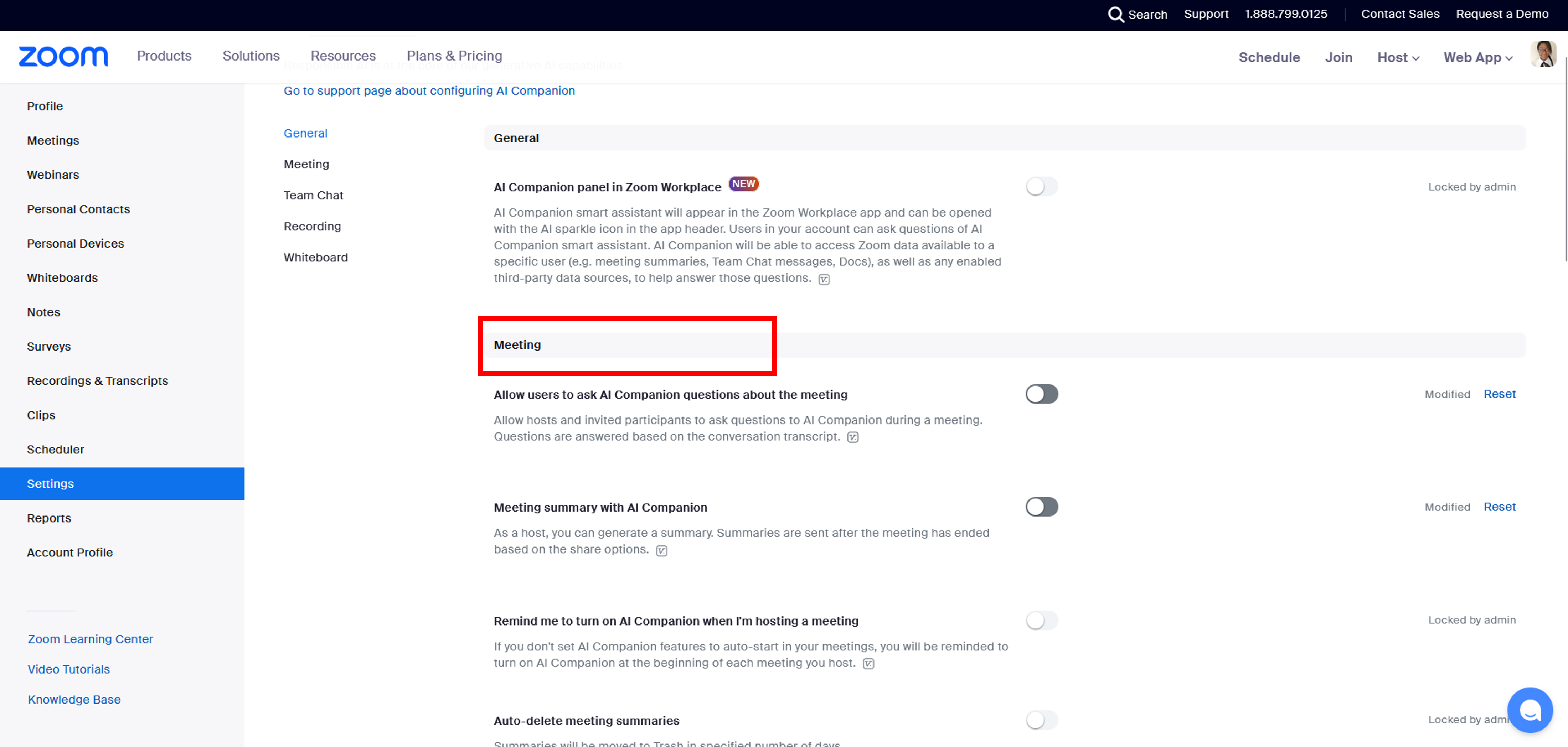 Turn on features under Meeting.