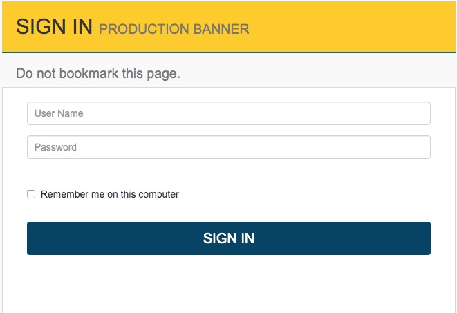 Banner Sign in page for administration purposes.