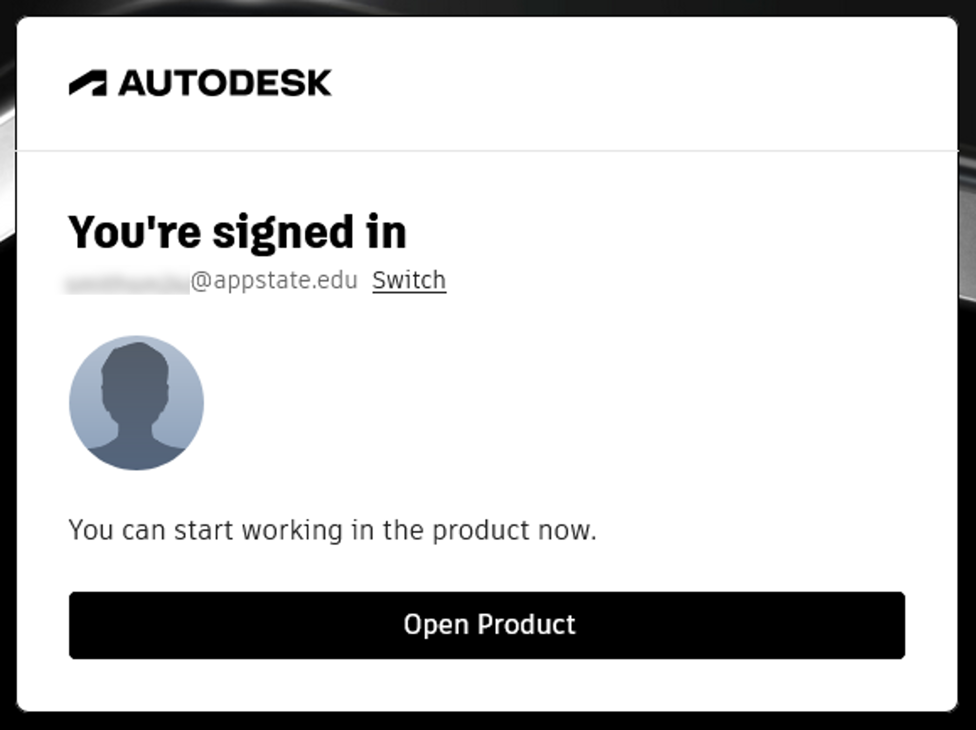 Click Open product to navigate back to your Autodesk product.