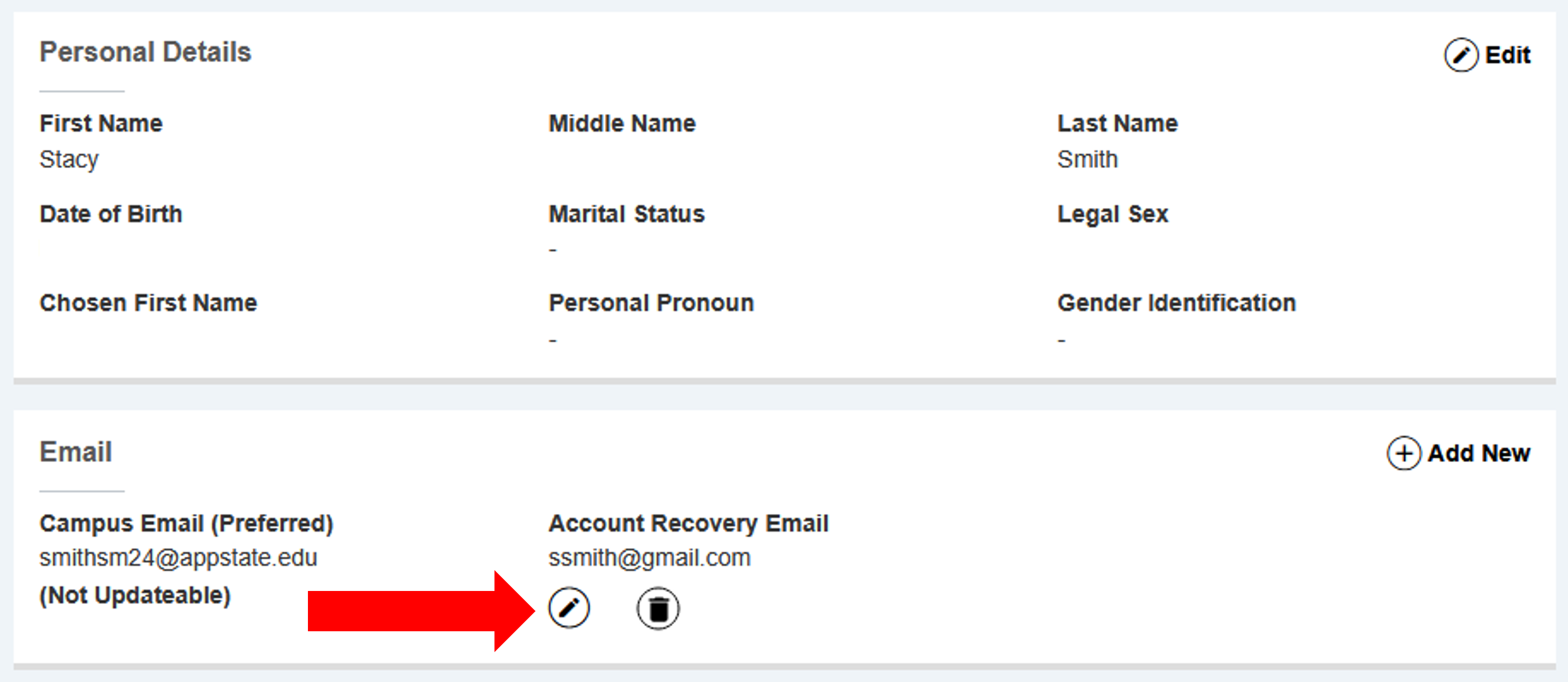 Click the pencil under Account Recovery Email.