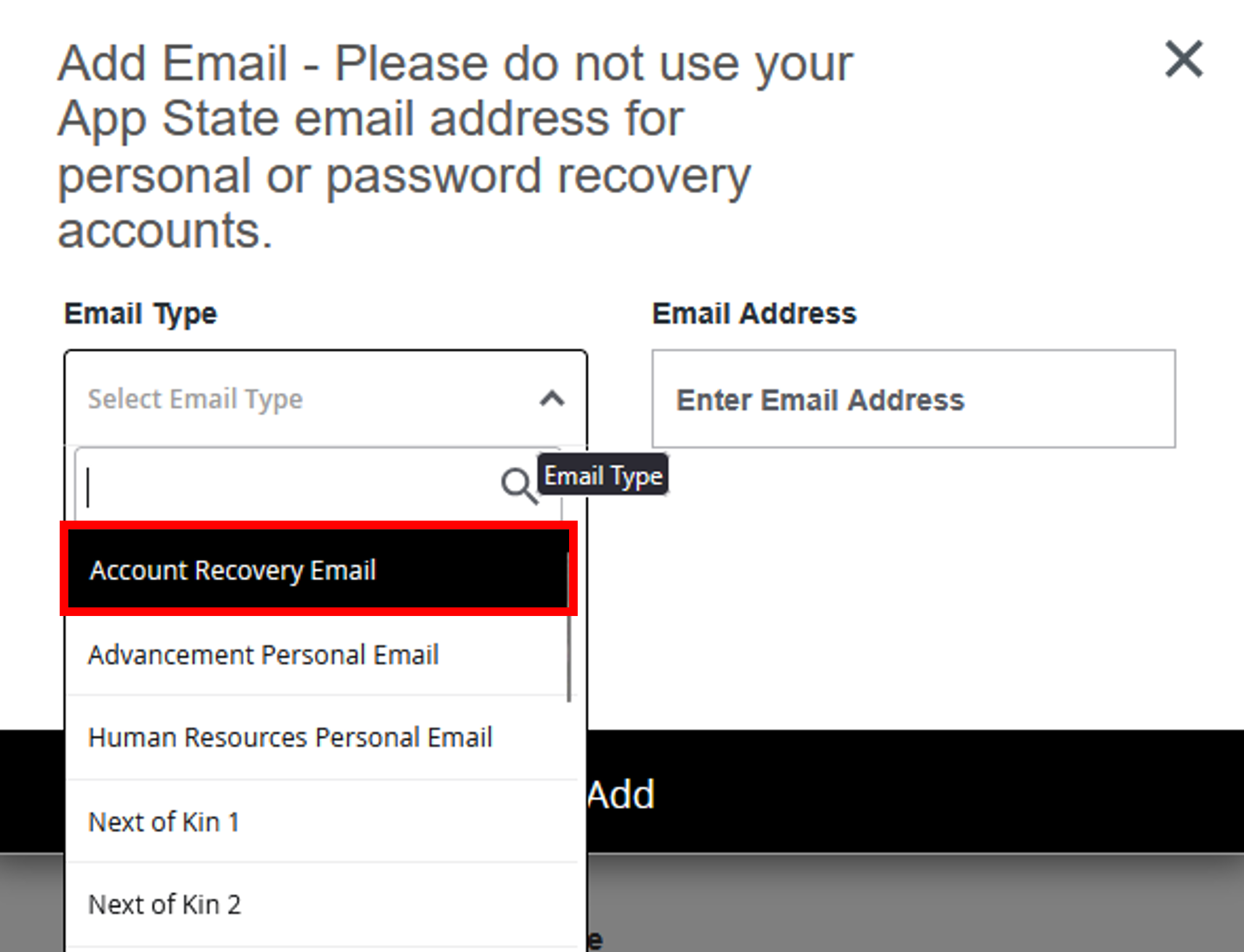 Select account recovery email.
