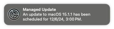 Managed Update scheduled notification.