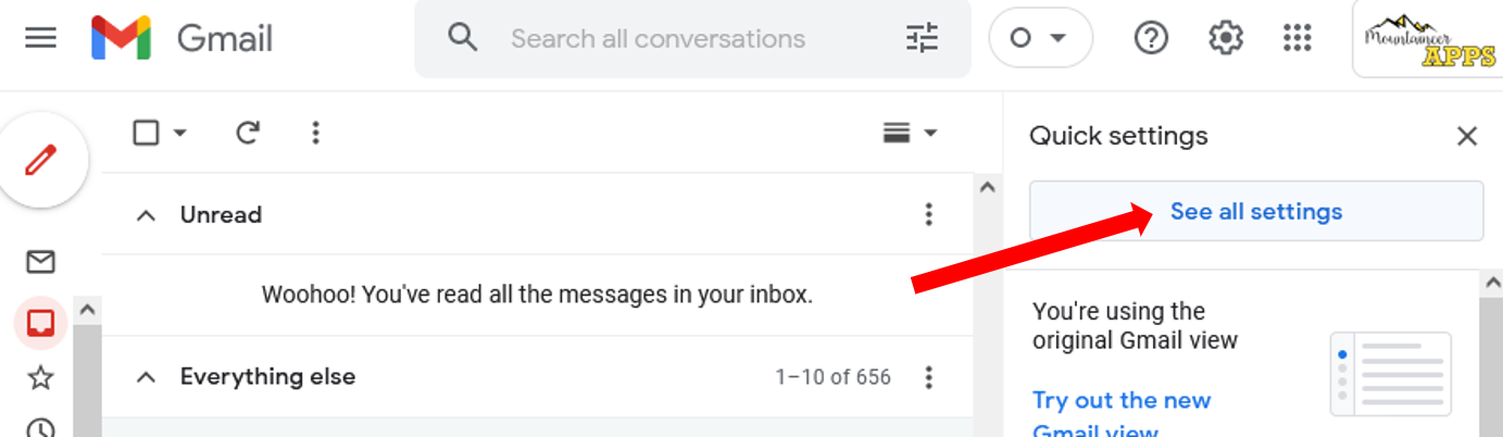 Clicking see all settings in App State Gmail.