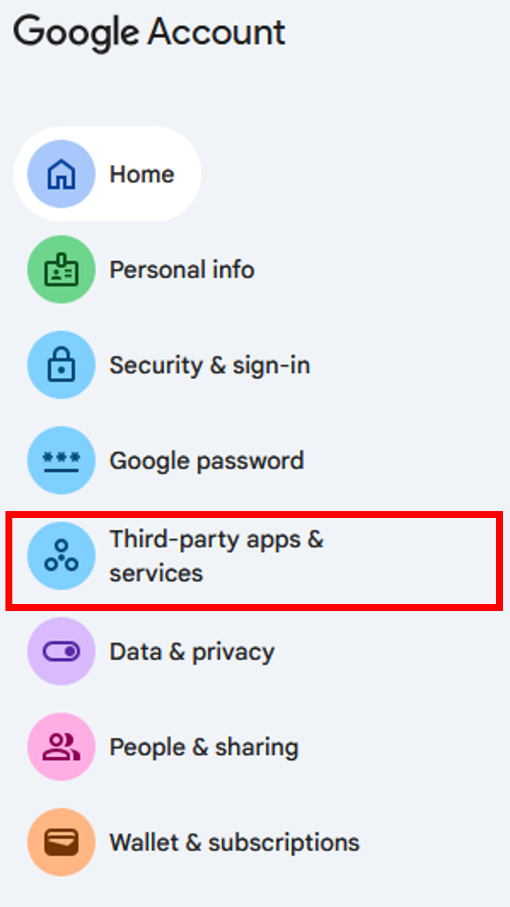 Navigate to the third-party apps and services page