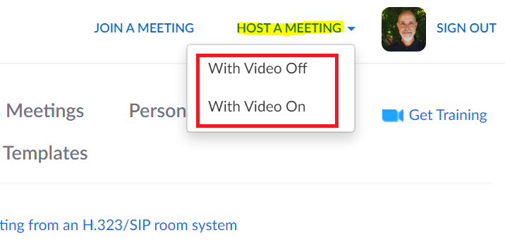 Host a meeting menu