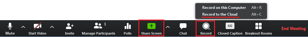 Appalachian Technology Knowledge Base > Zoom: Using for Lecture Capture > zoomlec2.png Zoom controls