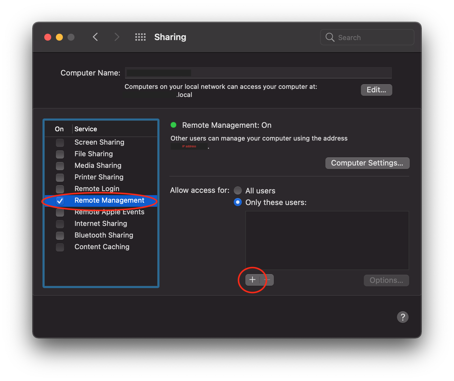 Check the remote management box. 