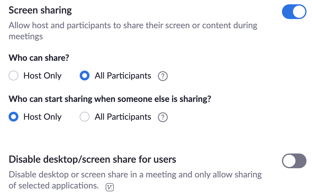 screen sharing settings