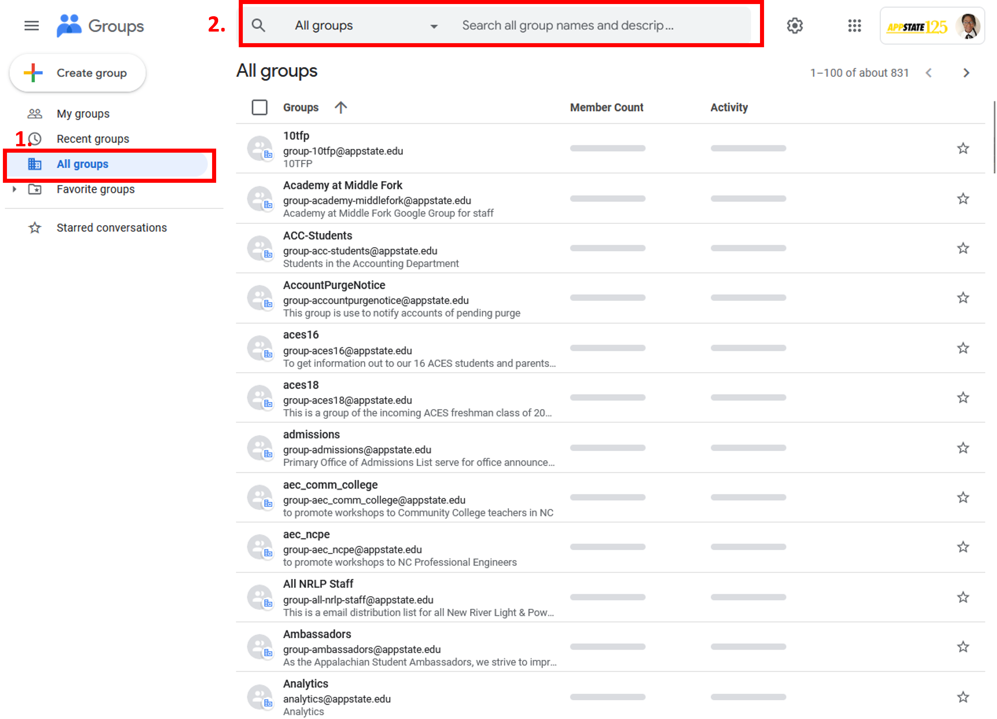 Opening All Groups in Google Groups.