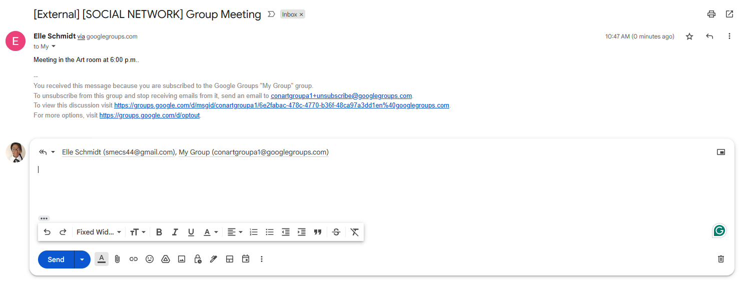 Reply all to send a group message.