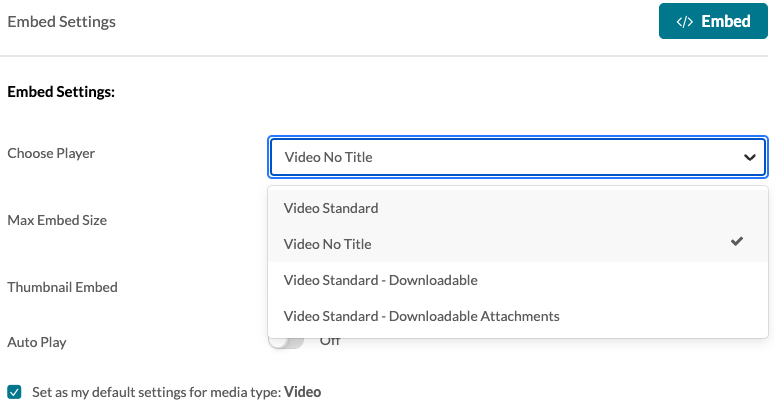 select your preferred video player from the dropdown provided
