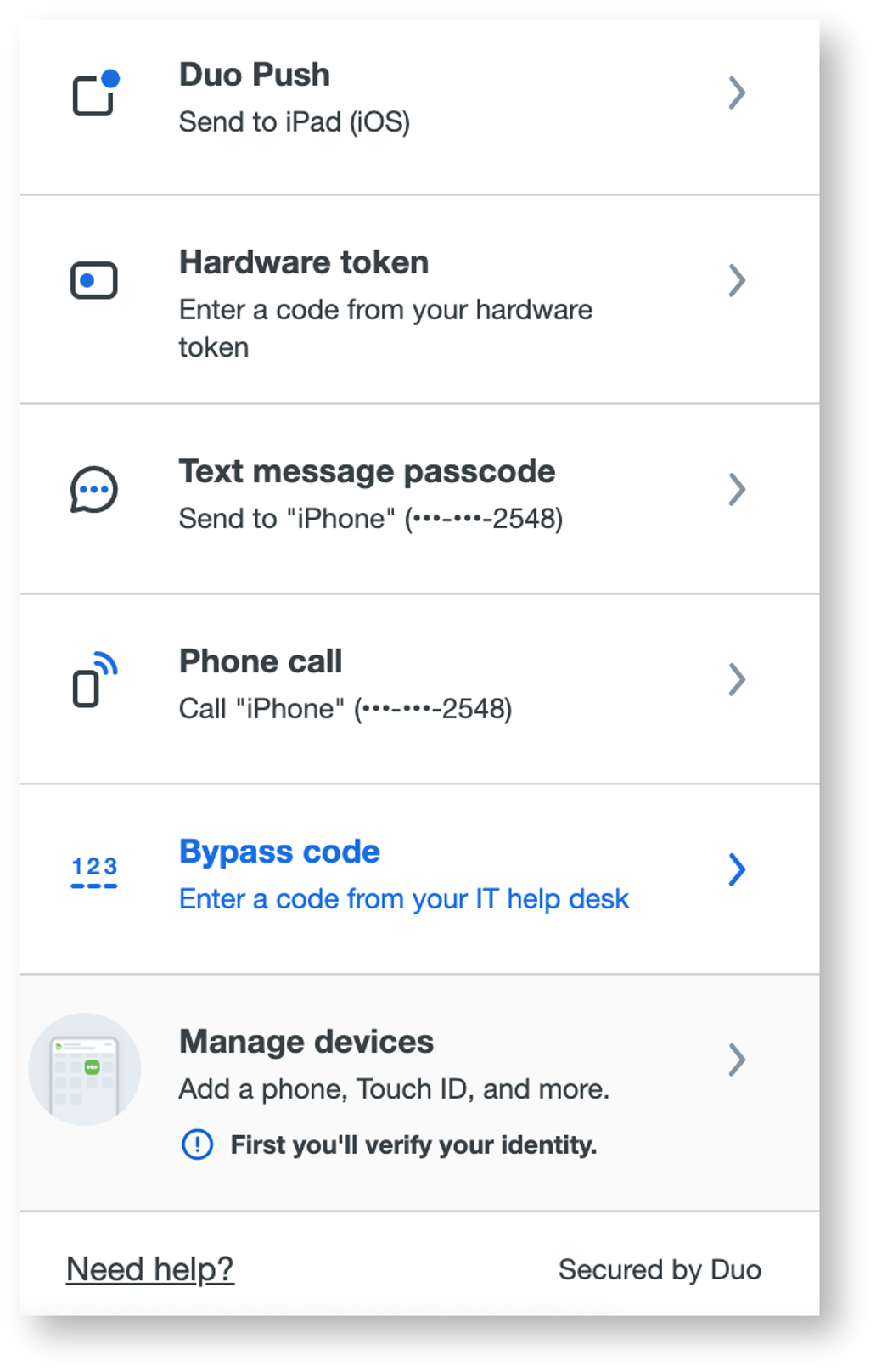 Choosing an authentication method for your device.