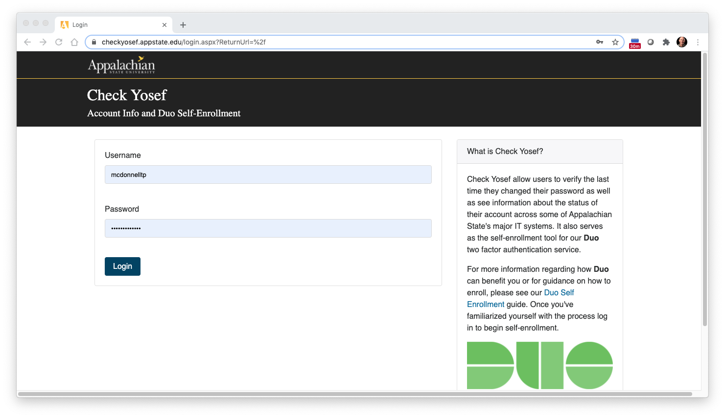 Signing in to Check Yosef.
