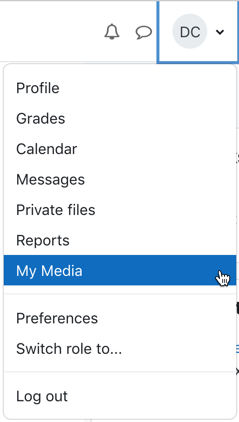 AsULearn  User menu showing My Media highlighted