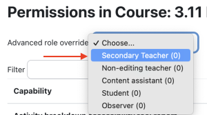 Select Secondary Teacher as the role to override