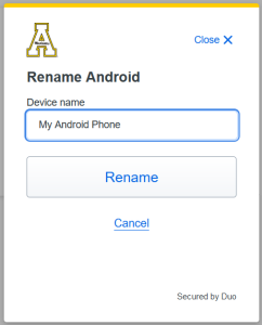 Renaming an Android device in the device management portal.
