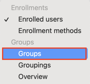 In the enrolled users dropdown menu select groups