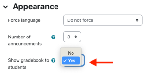 Set students see gradebook to yes