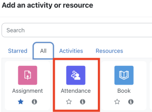 In the activity chooser select Attendance